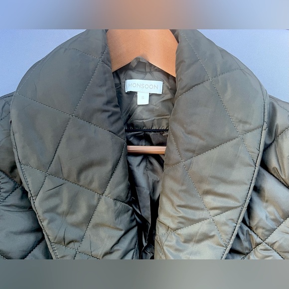 Monsoon Puffer Trench Coat Green/Khaki - Picture 6 of 6